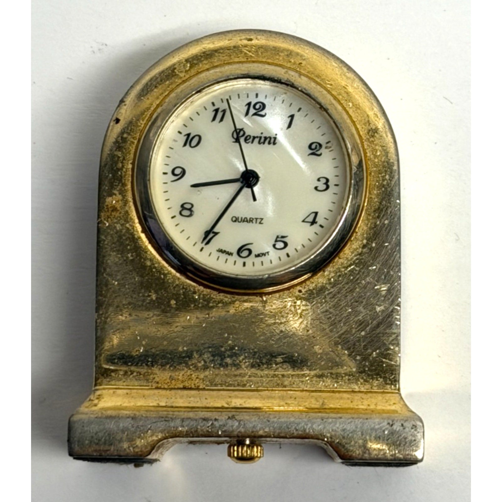 Vintage "Perini" Gold Tone Mini Clock - Quartz Analog - Untested