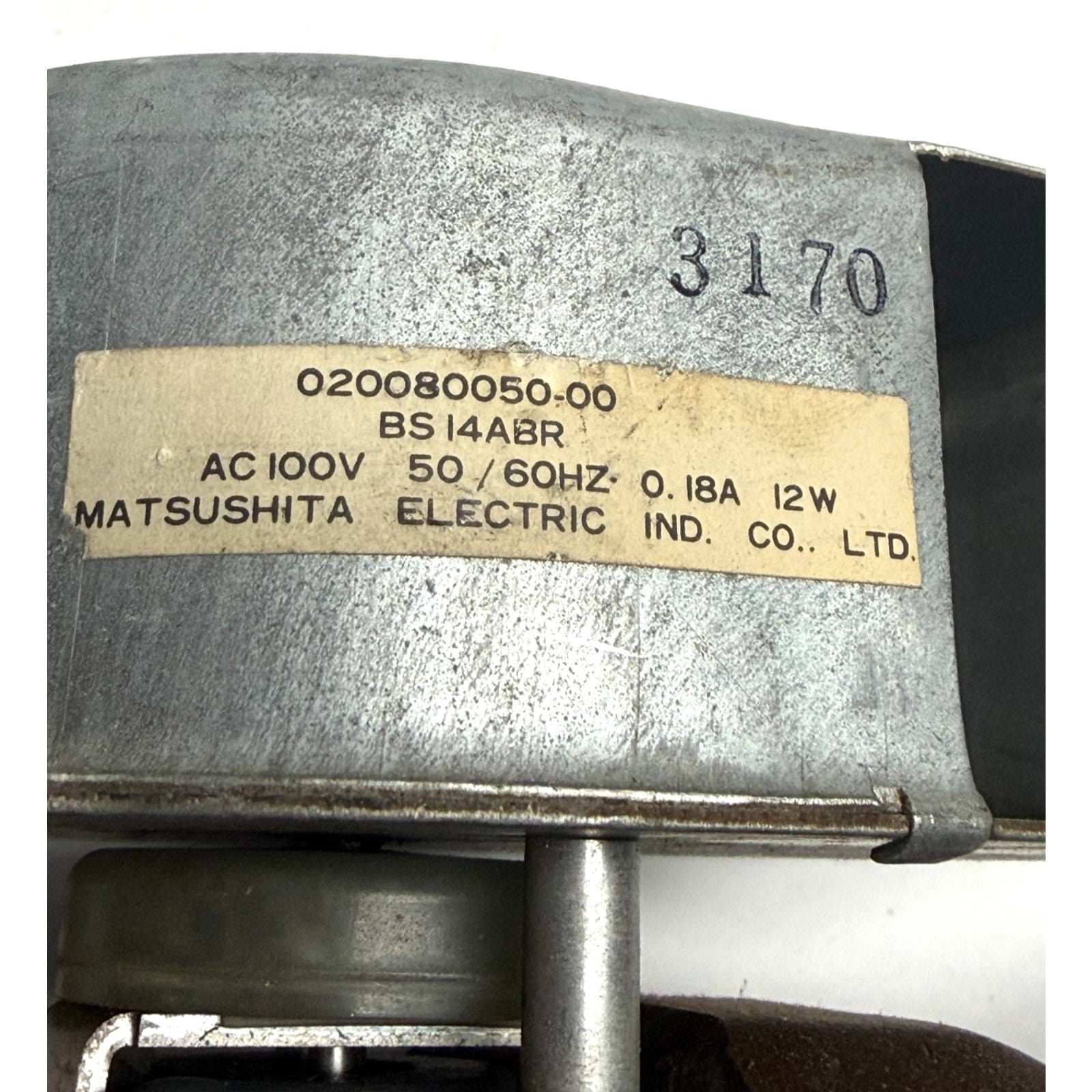 Vintage Matsushita Electric fan motor 020080050-00 BS 14ABR.