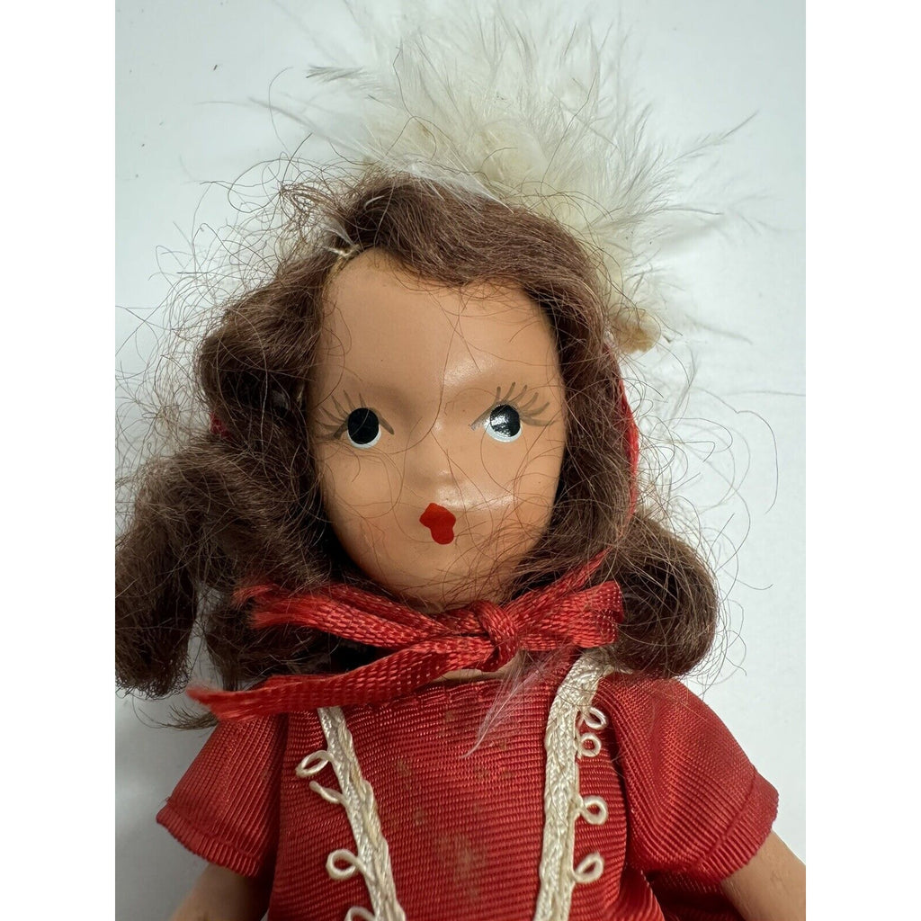 Vintage Nancy Ann Storybook Doll Red Dress w/White Hat 6"