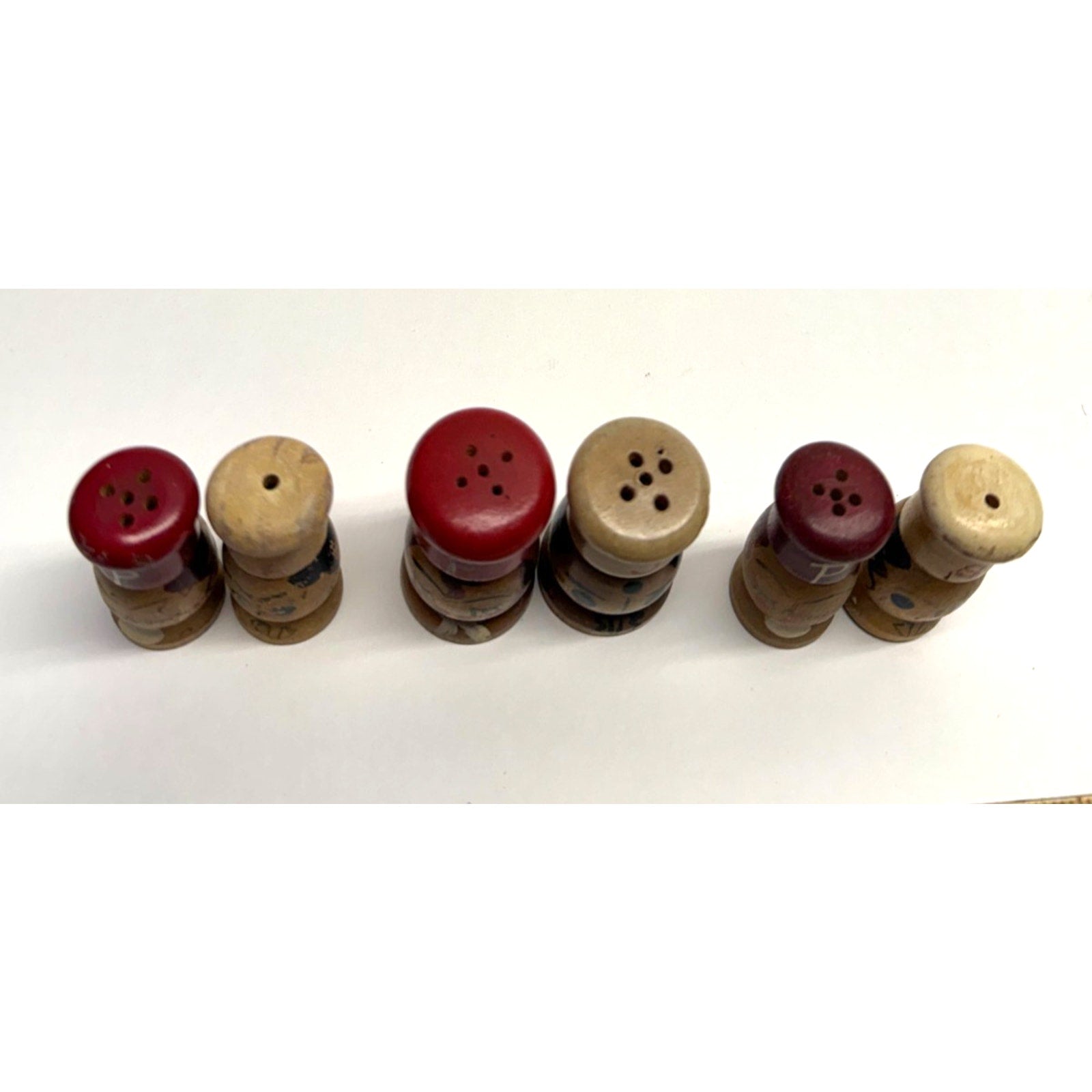 Vintage Lot 3 Japan Salty & Peppy Wooden Salt and Pepper Shakers Sets