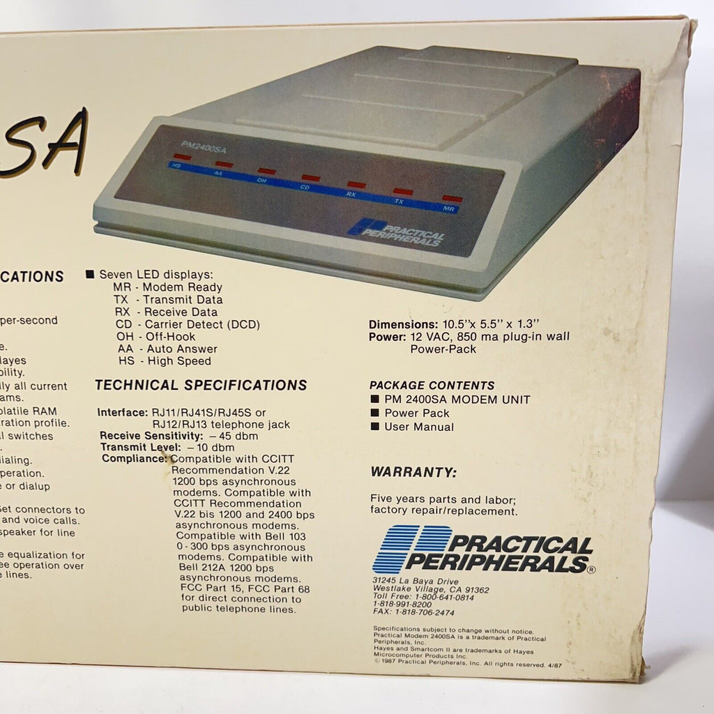 VINTAGE "RARE" SEALED PACKAGE 2400SA Mini Modem Practical Peripherals 2400 SA