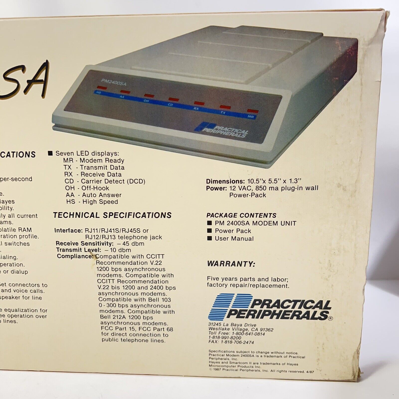 VINTAGE "RARE" SEALED PACKAGE 2400SA Mini Modem Practical Peripherals 2400 SA