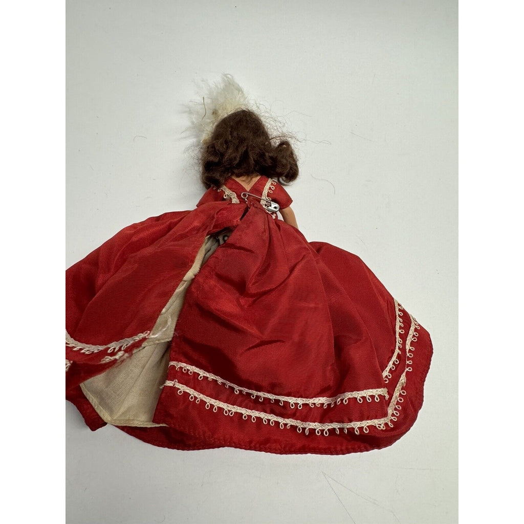 Vintage Nancy Ann Storybook Doll Red Dress w/White Hat 6"