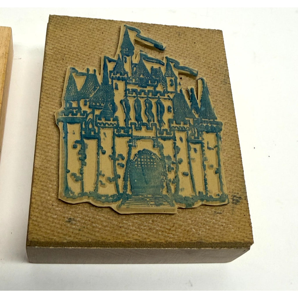 VINTAGE Lot of 3 Wood Mounted Rubber Stamps Teepee Castle & Ornate Frame - NEW!