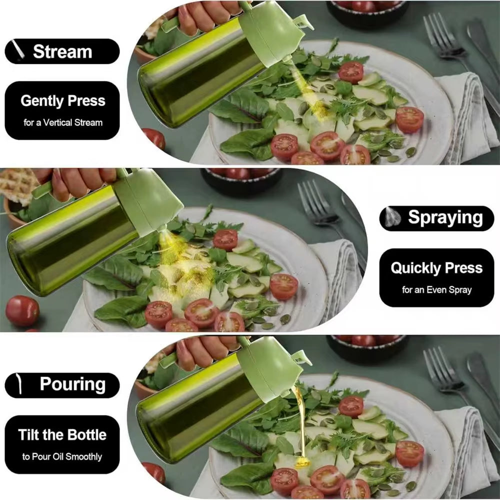 470 Ml Oil Sprayer for Cooking,2-In-1 Olive Oil Dispenser and Oil Spray Bottle,Oil Spray with Stickers,Thick Glass Spray Bottle