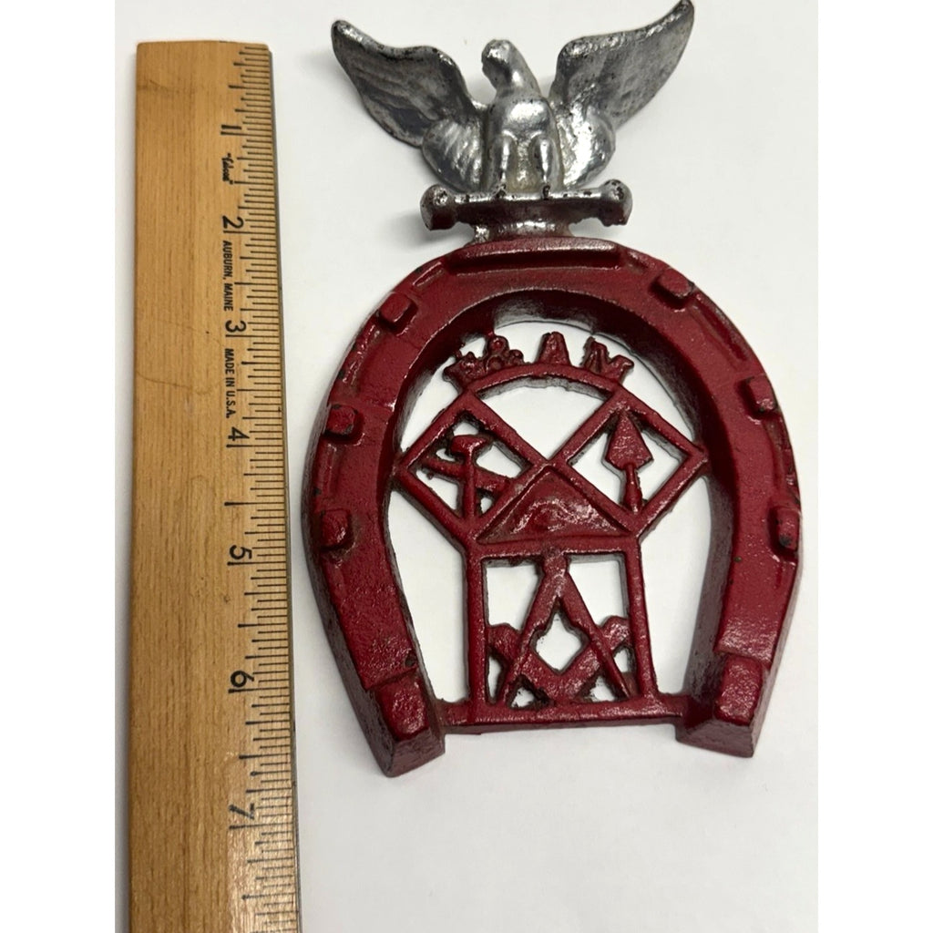 Vintage Masonic Brass Horseshoe With Eagle 47th Problem Of Euclid