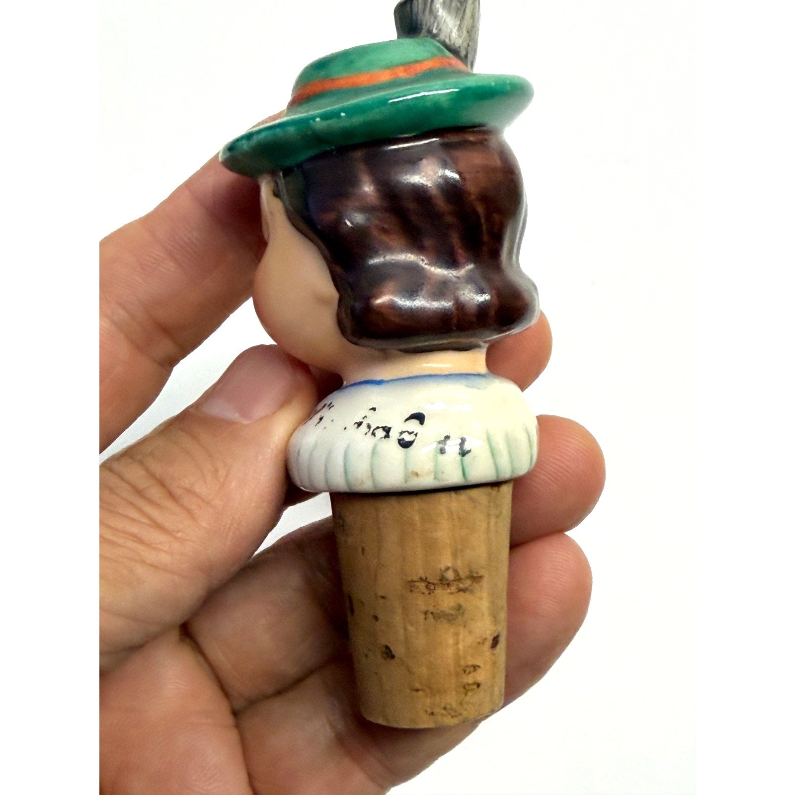 Vintage Bottle Stoppers Pourers Pair of German Porcelain HandPainted Liquor Wine