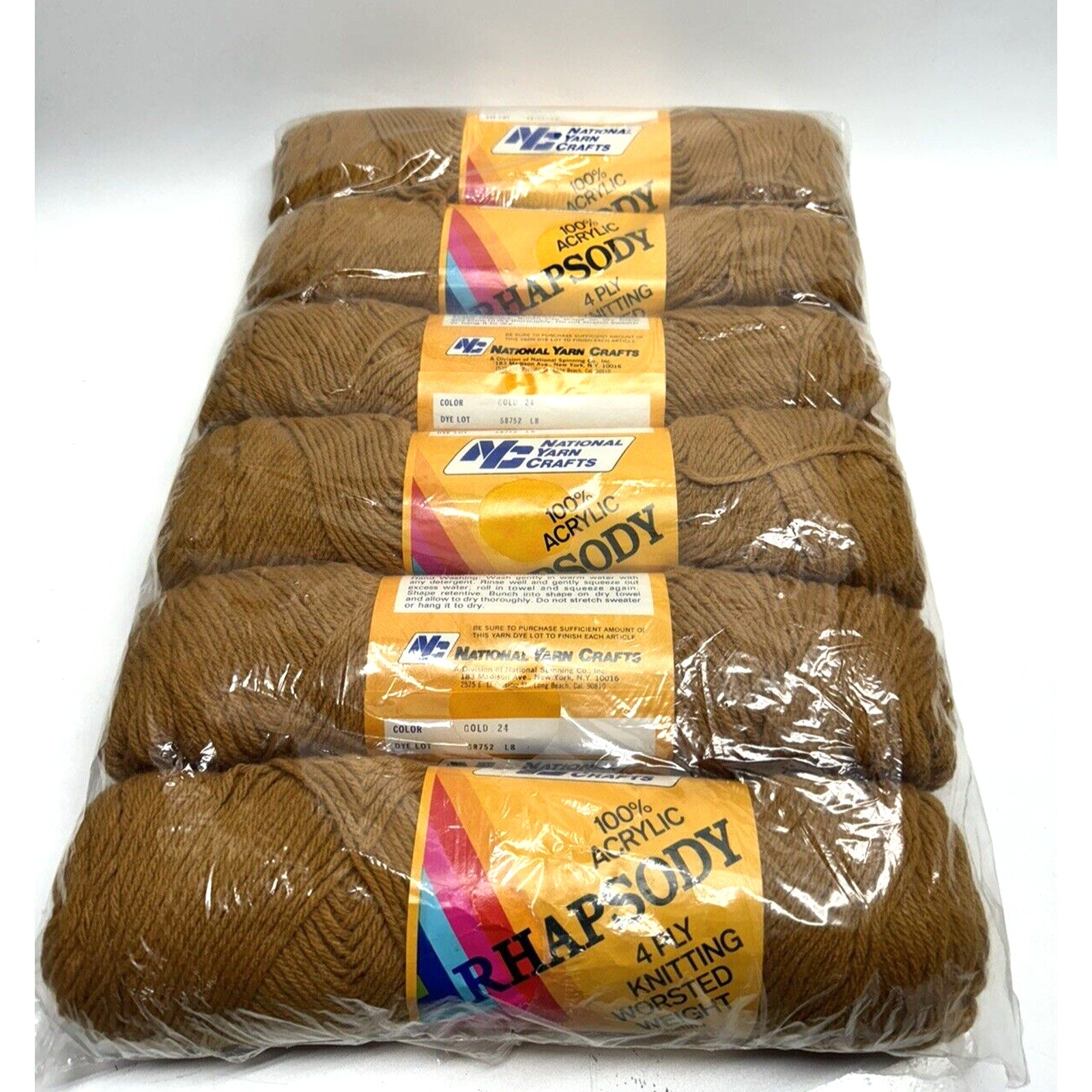 LOT OF 6 Vintage NOS NYC 100% Acrylic Rhapsody 4 Ply Knitting Worsted Weight