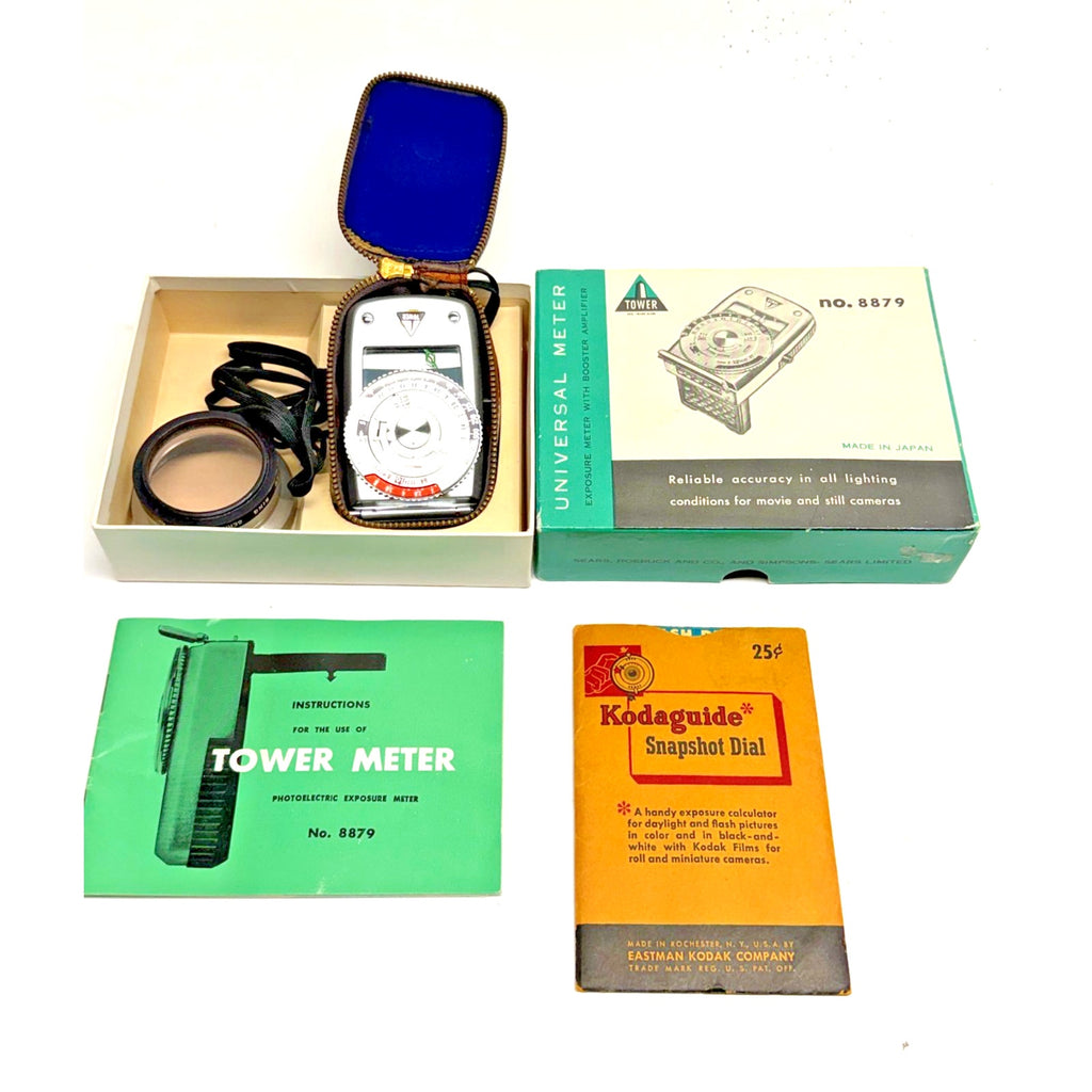Vintage Tower Universal Exposure Meter 8879 w/ Case Box Manual Japan Kodaguide