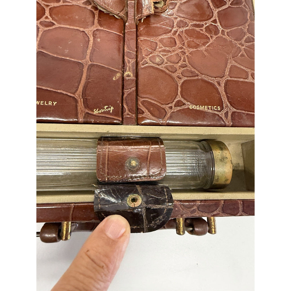 VINTAGE Saks Fifth Avenue NY Alligator-Embossed Leather Vanity Case