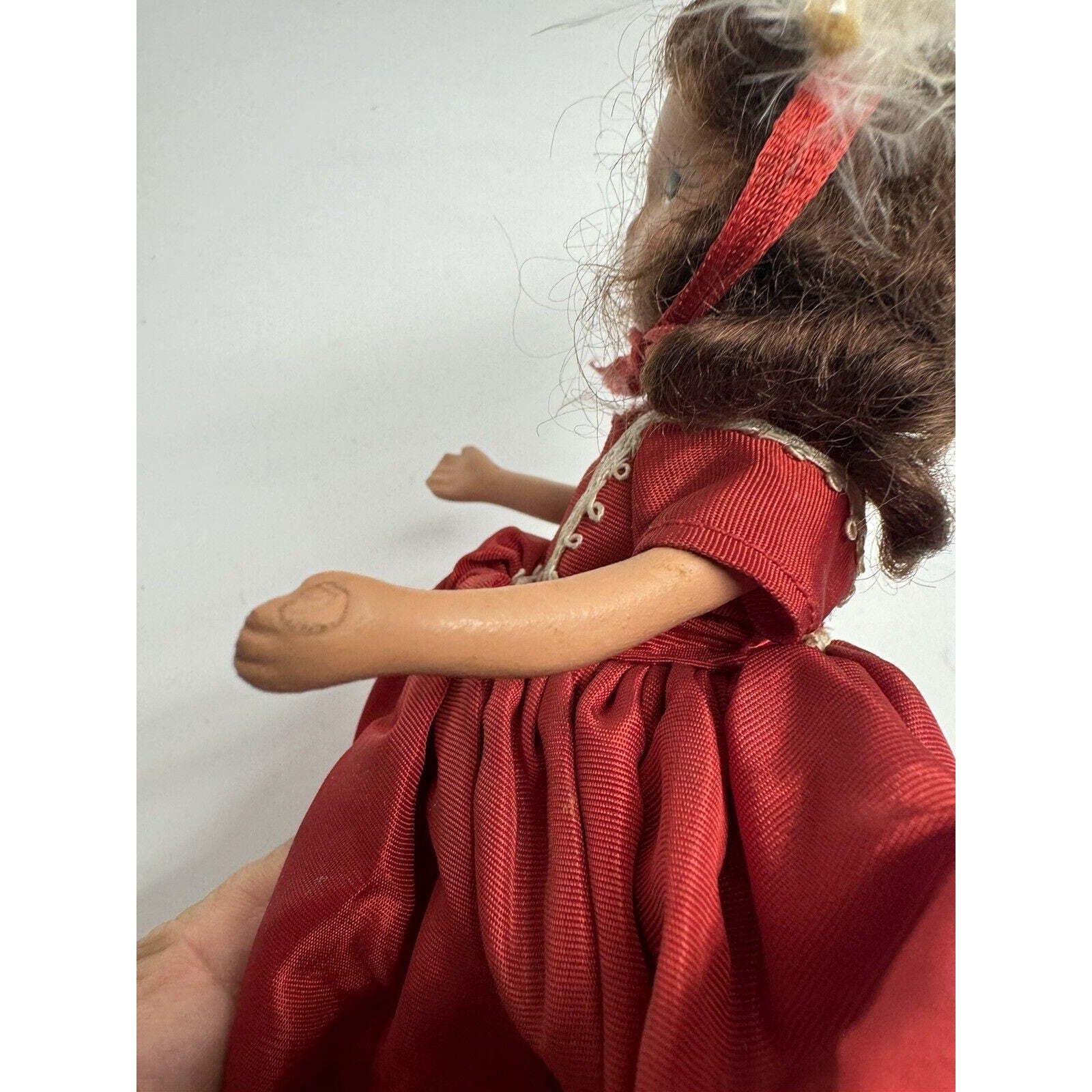 Vintage Nancy Ann Storybook Doll Red Dress w/White Hat 6"