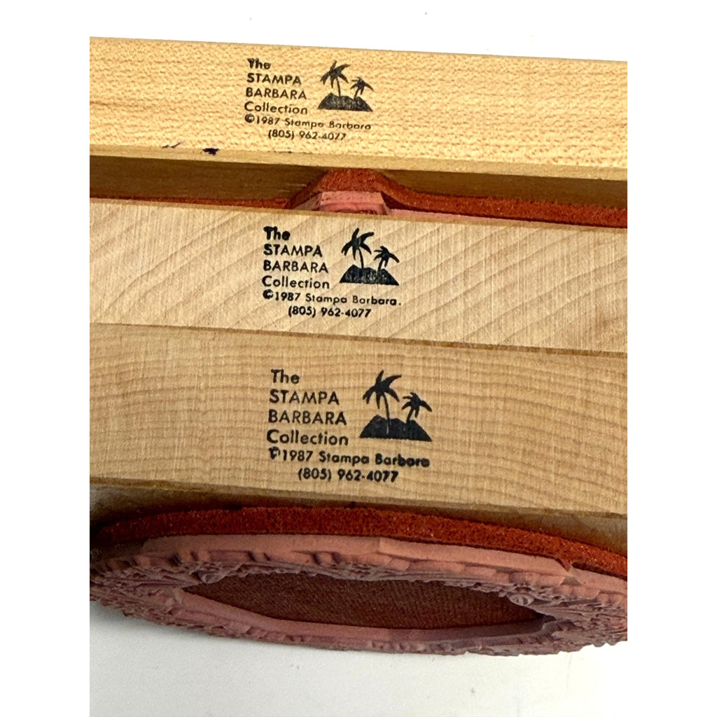 VINTAGE LOT of 3 Wood Mounted Rubber Stamps Road Chair Wreath Arts Crafts