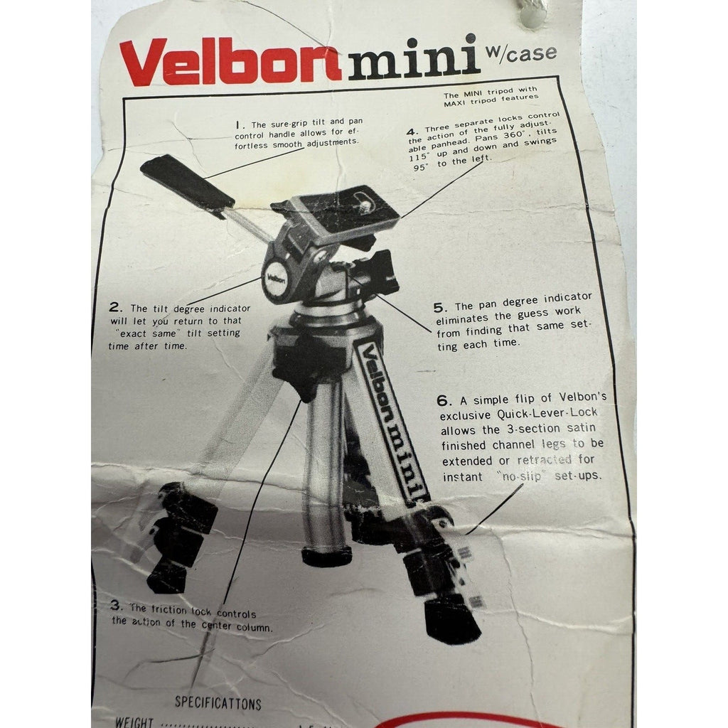 Vintage "RARE" NOS Velbon Mini Tripod Camera Stand Panhead PH-128 w/Original Box
