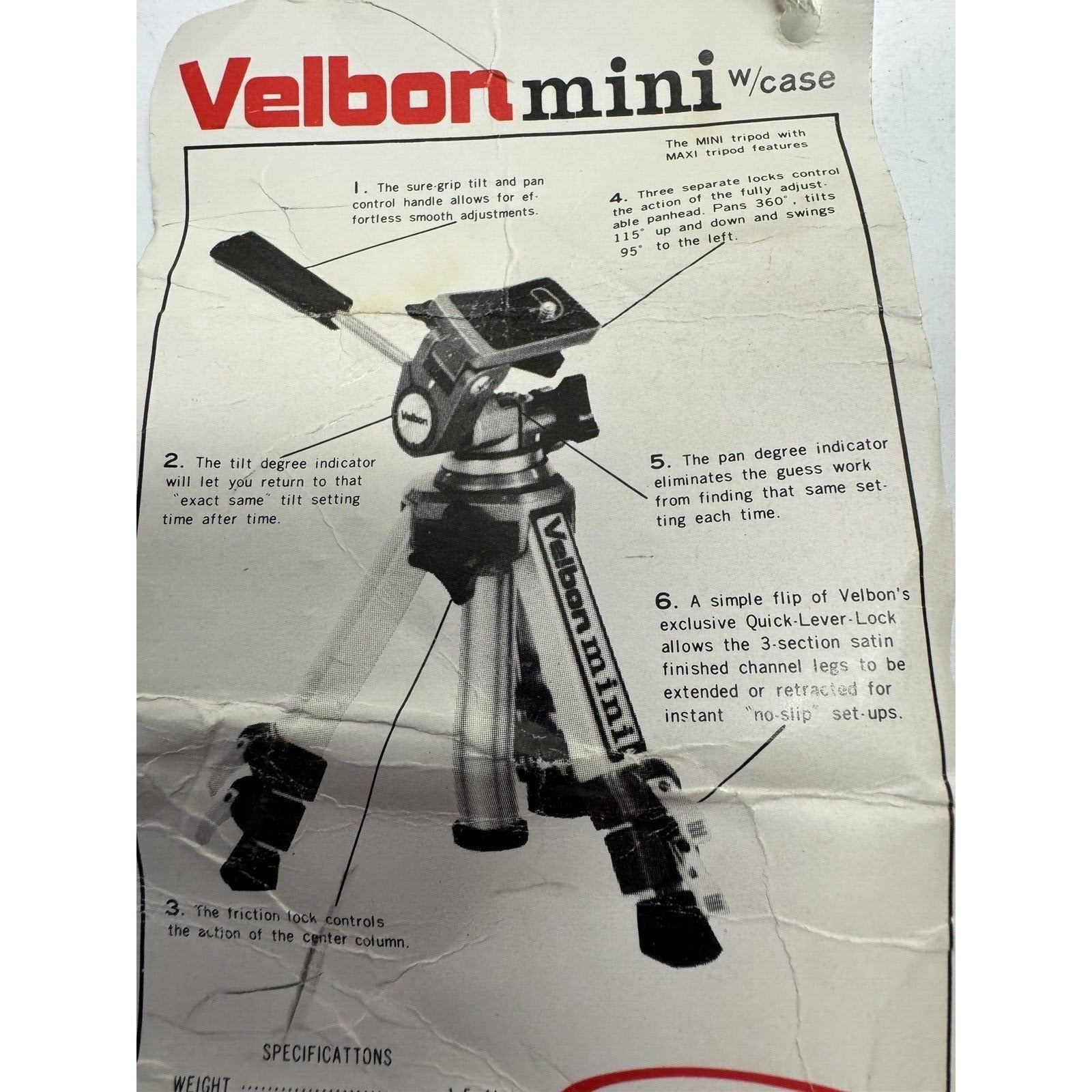 Vintage "RARE" NOS Velbon Mini Tripod Camera Stand Panhead PH-128 w/Original Box