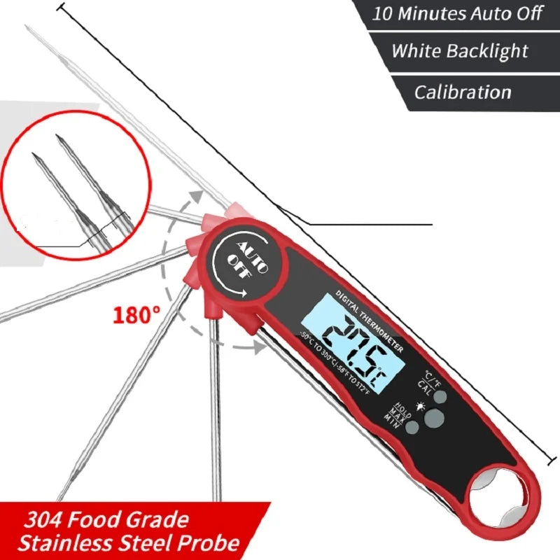 Waterproof Digital Kitchen Food Thermometer Instant Read Meat Temperature Gauge for Cooking Grilling BBQ Milk & Water