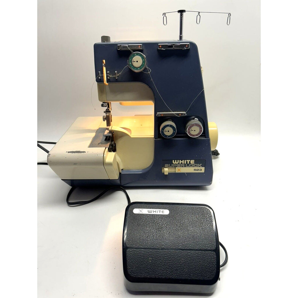 VINTAGE White Super Lock Model X 523 Serger Sewing Machine With Pedal 523W-4
