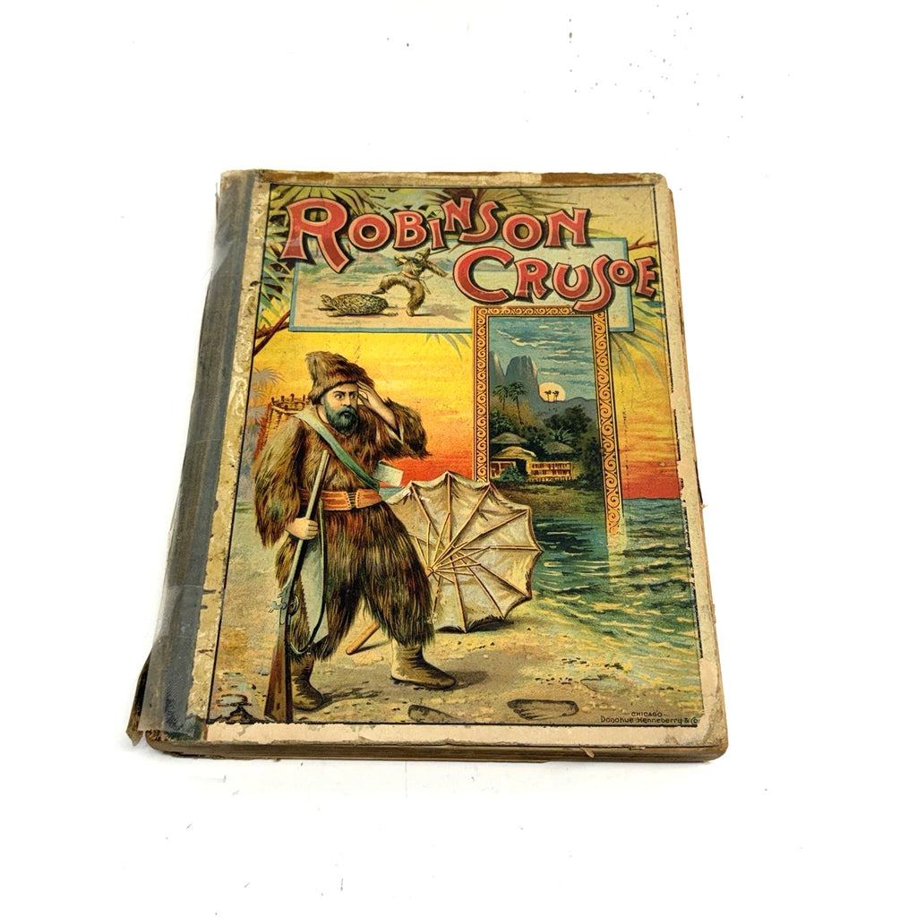 Vintage 1887 Book ROBINSON CRUSOE DE FOE ILLUSTRATED Worthington