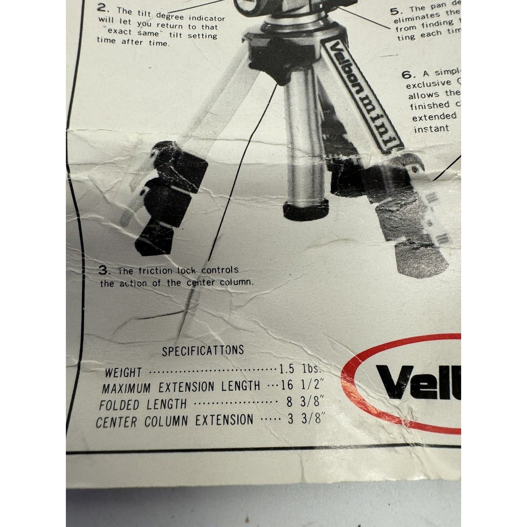 Vintage "RARE" NOS Velbon Mini Tripod Camera Stand Panhead PH-128 w/Original Box