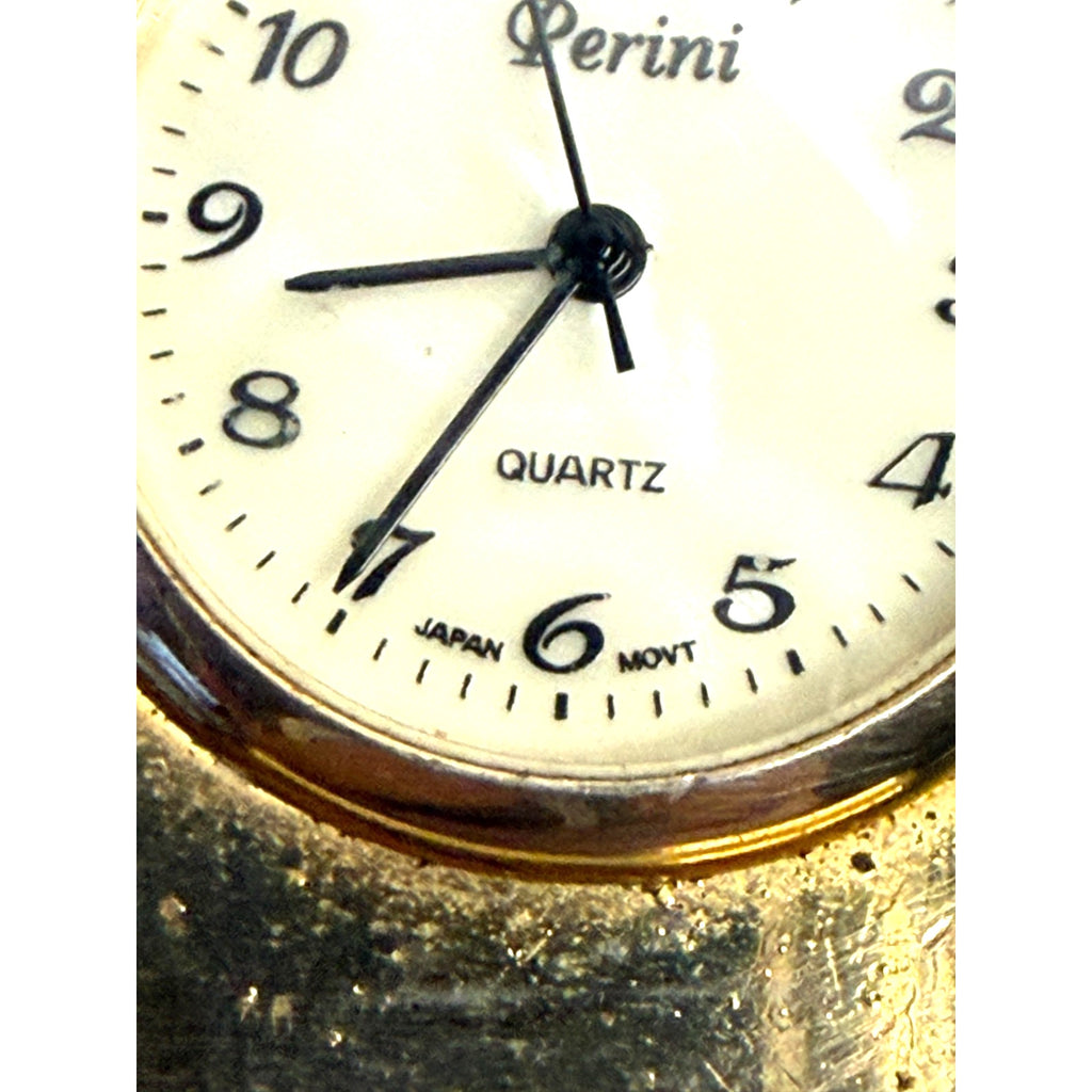 Vintage "Perini" Gold Tone Mini Clock - Quartz Analog - Untested
