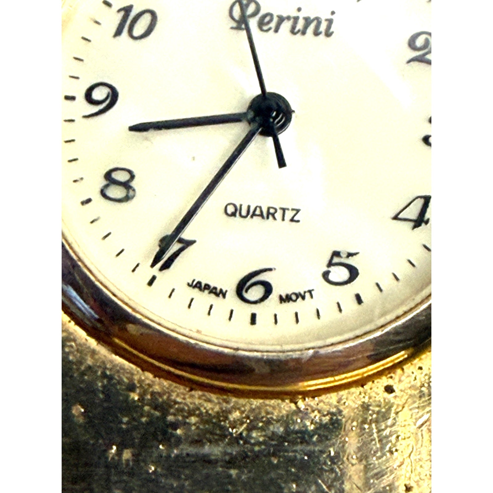 Vintage "Perini" Gold Tone Mini Clock - Quartz Analog - Untested