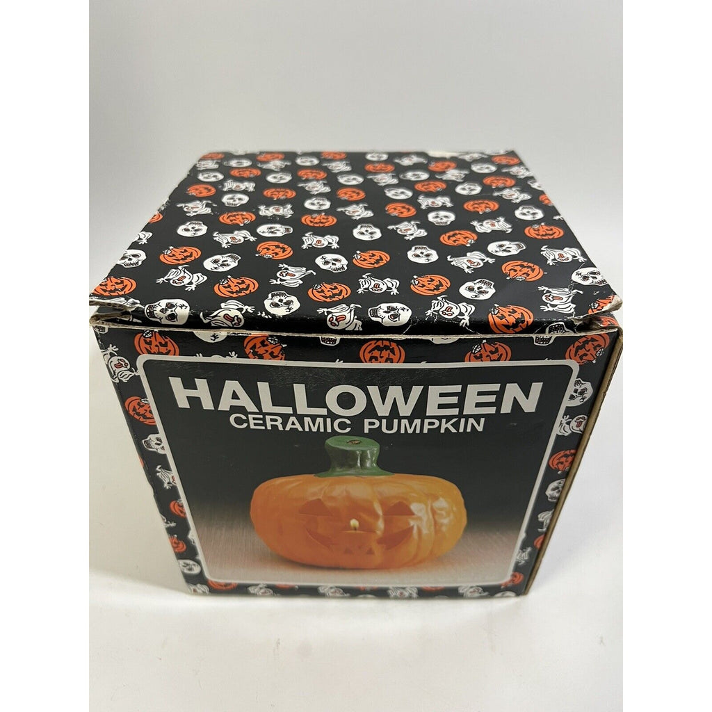 Vintage Ceramic Halloween Pumpkin Jack O Lantern Candle Light Lamp Luminary