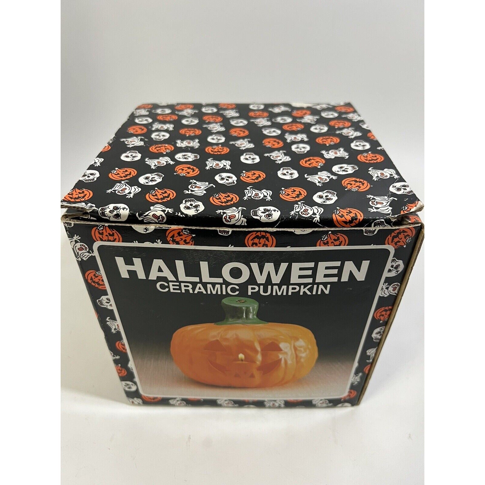 Vintage Ceramic Halloween Pumpkin Jack O Lantern Candle Light Lamp Luminary