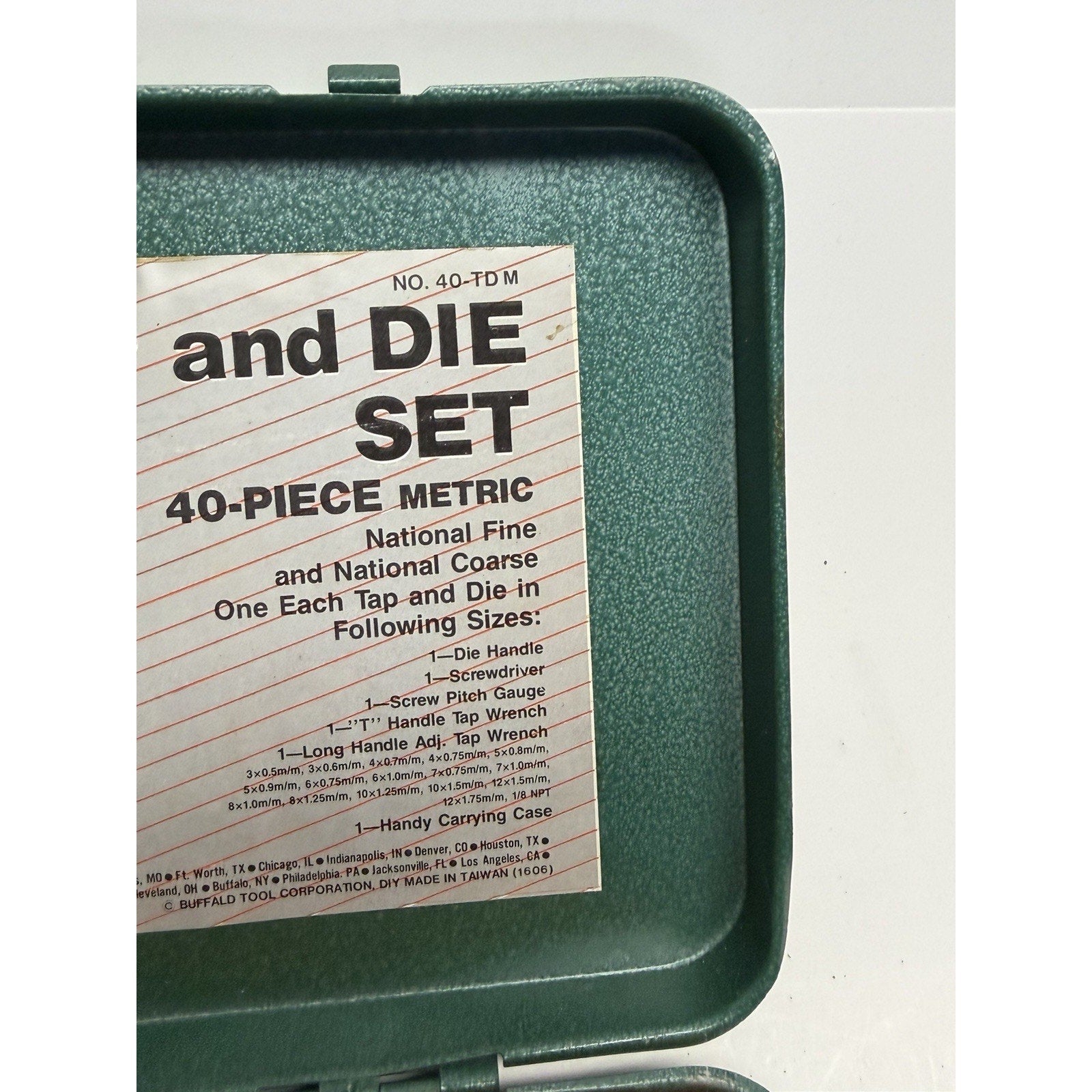 VTG Buffalo Brand No. 40TDM 40 Piece Tap And Die Set SAE National Fine & Coarse