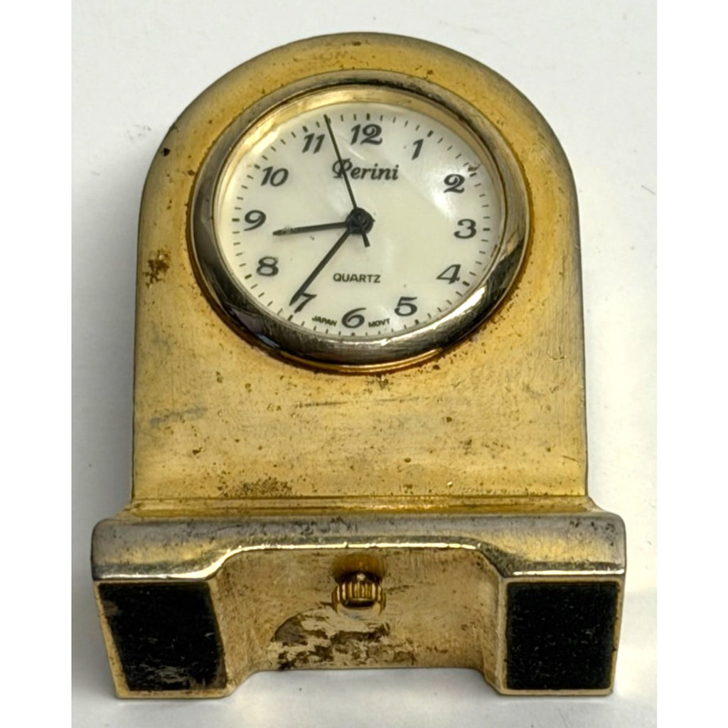 Vintage "Perini" Gold Tone Mini Clock - Quartz Analog - Untested