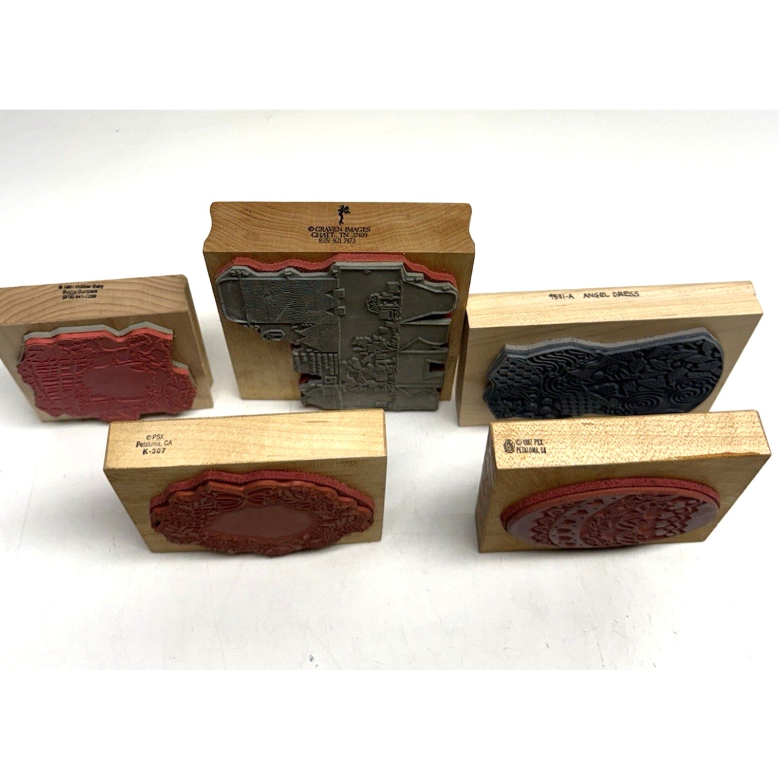 Vintage Lot of 5 NOS Wood Mount Rubber Stamp Land Scape, Rabbits and More