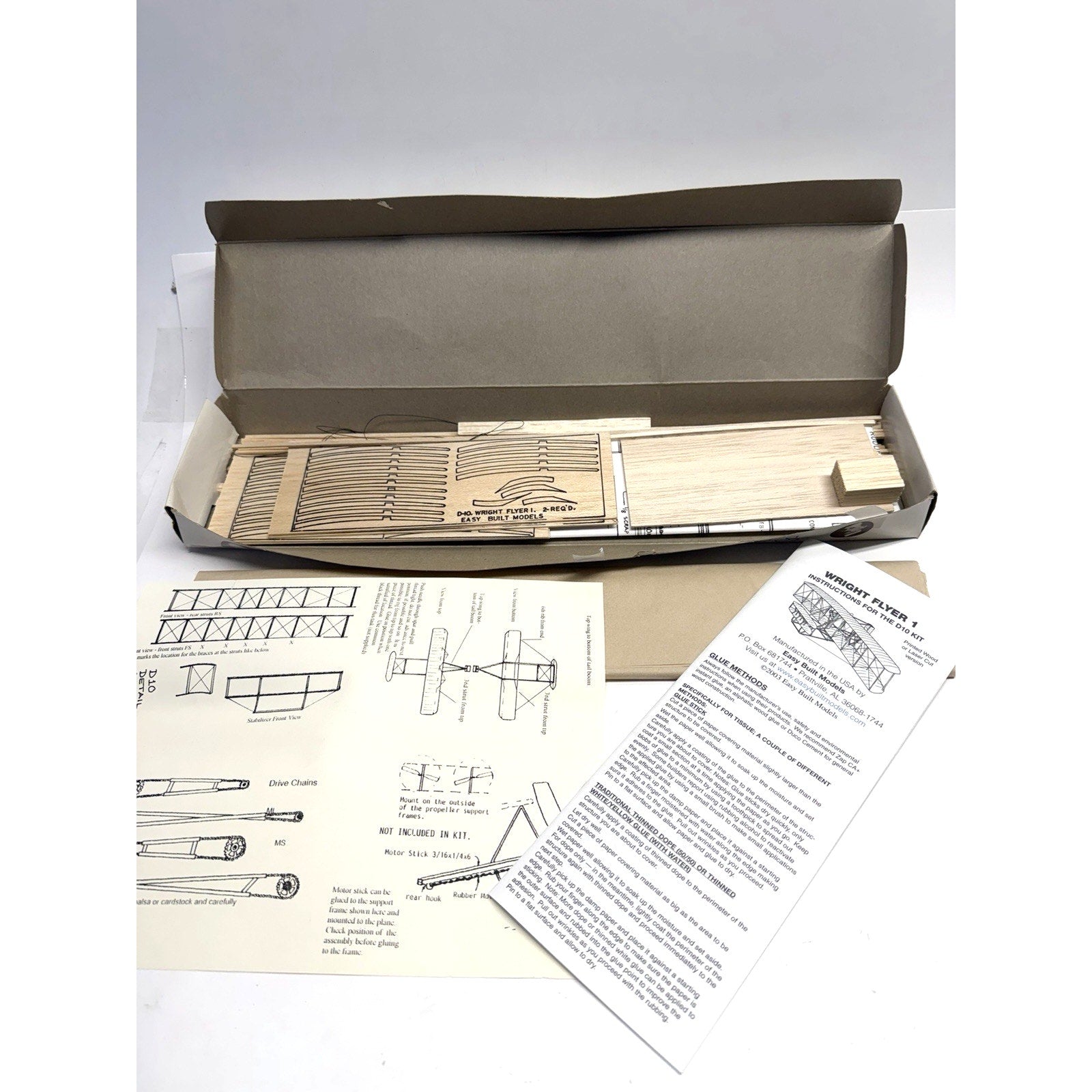 VTG NOS Wright Flyer 1 1903 Museum Model Series D-10 Balsa Wood Kit 1/20 Scale