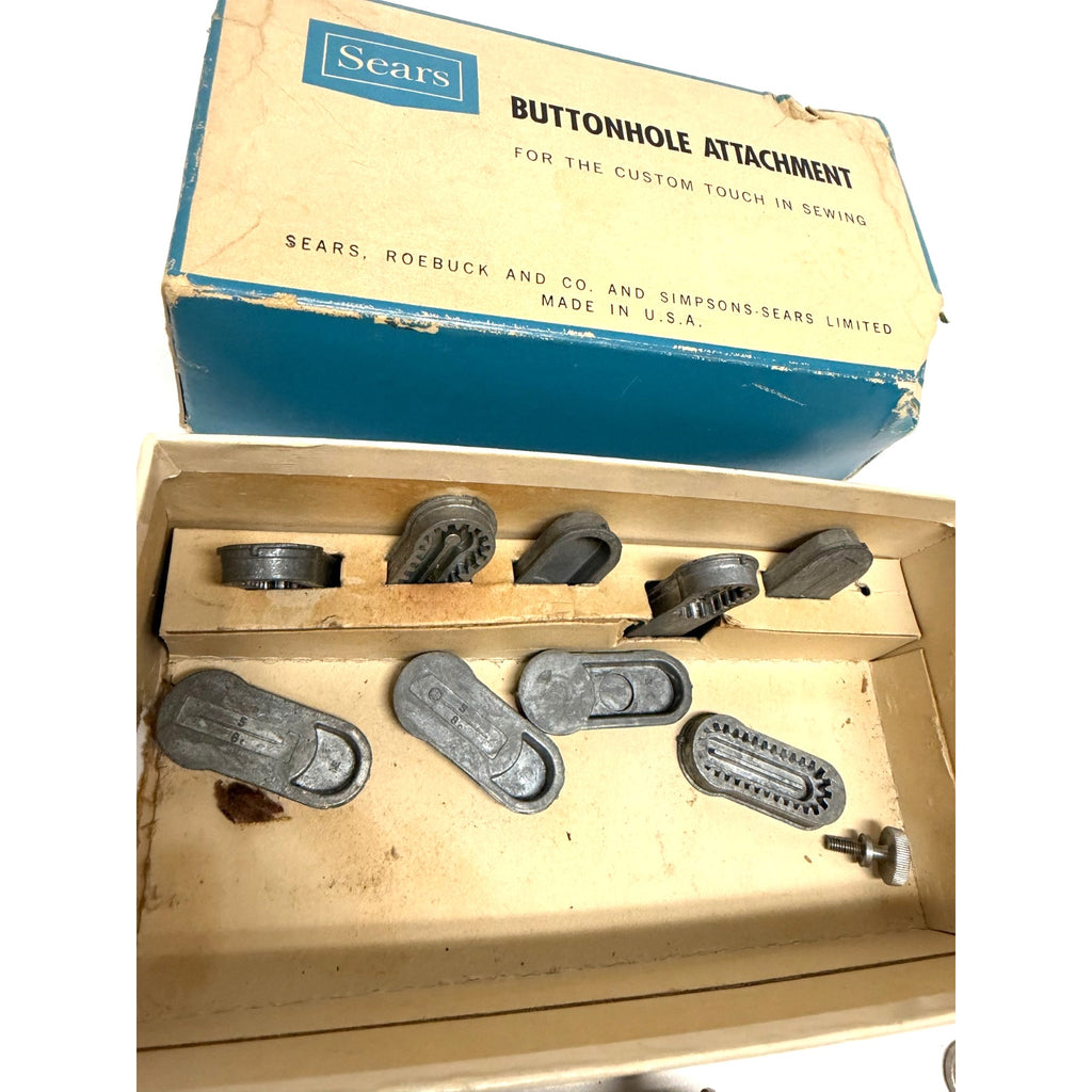Vintage Sears Kenmore Buttonhole Attachment Case 9 Metal Templates Cams