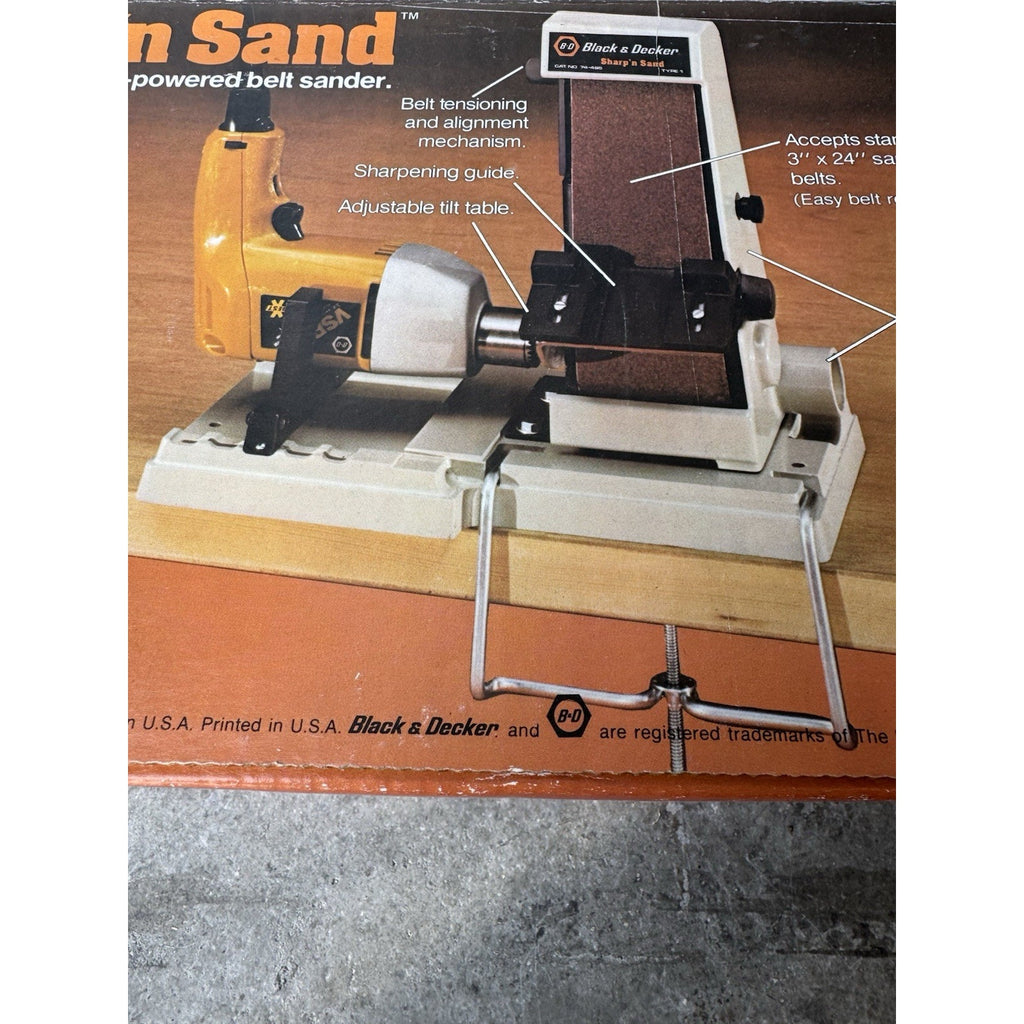 Vintage SEALED Black & Decker Sharp n Sand Drill Powered Belt Sander Sharpener