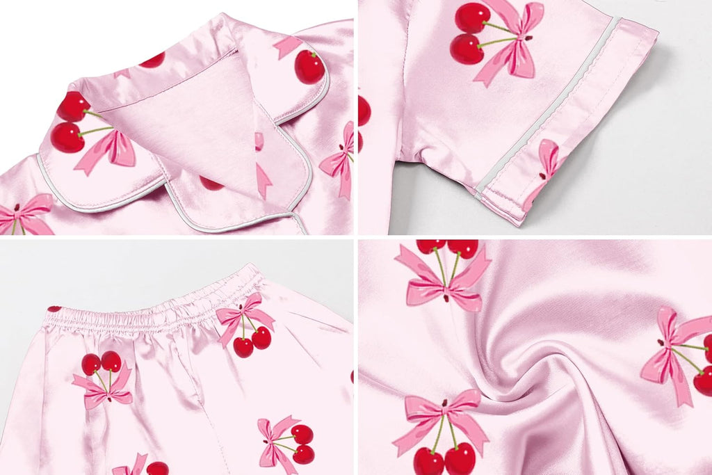 Women & Girls Pajamas Set, Soft Satin Lightweight Silk Button-Down Top with Shorts 2 Piece PJS for Mom Boys Kids Gifts