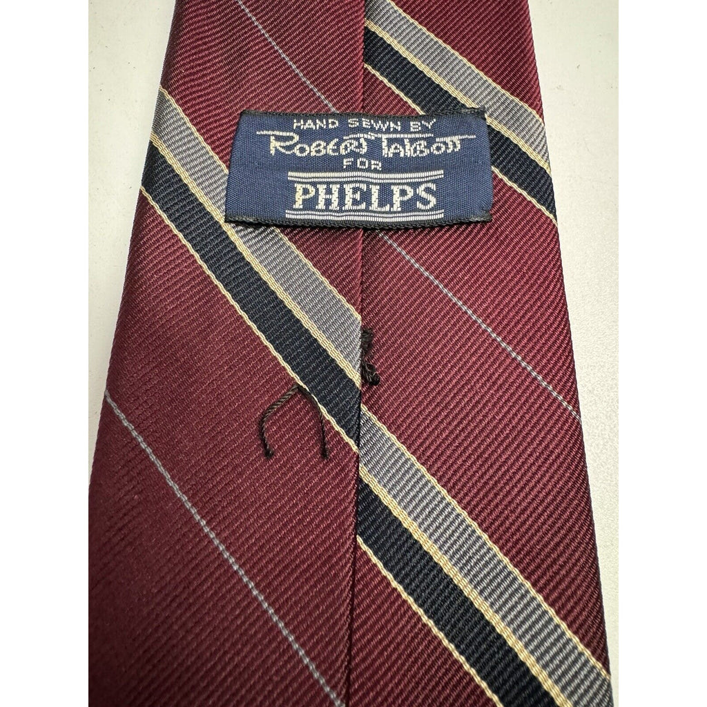 VINTAGE Robert Talbott Men's Red Striped 100% Silk Necktie