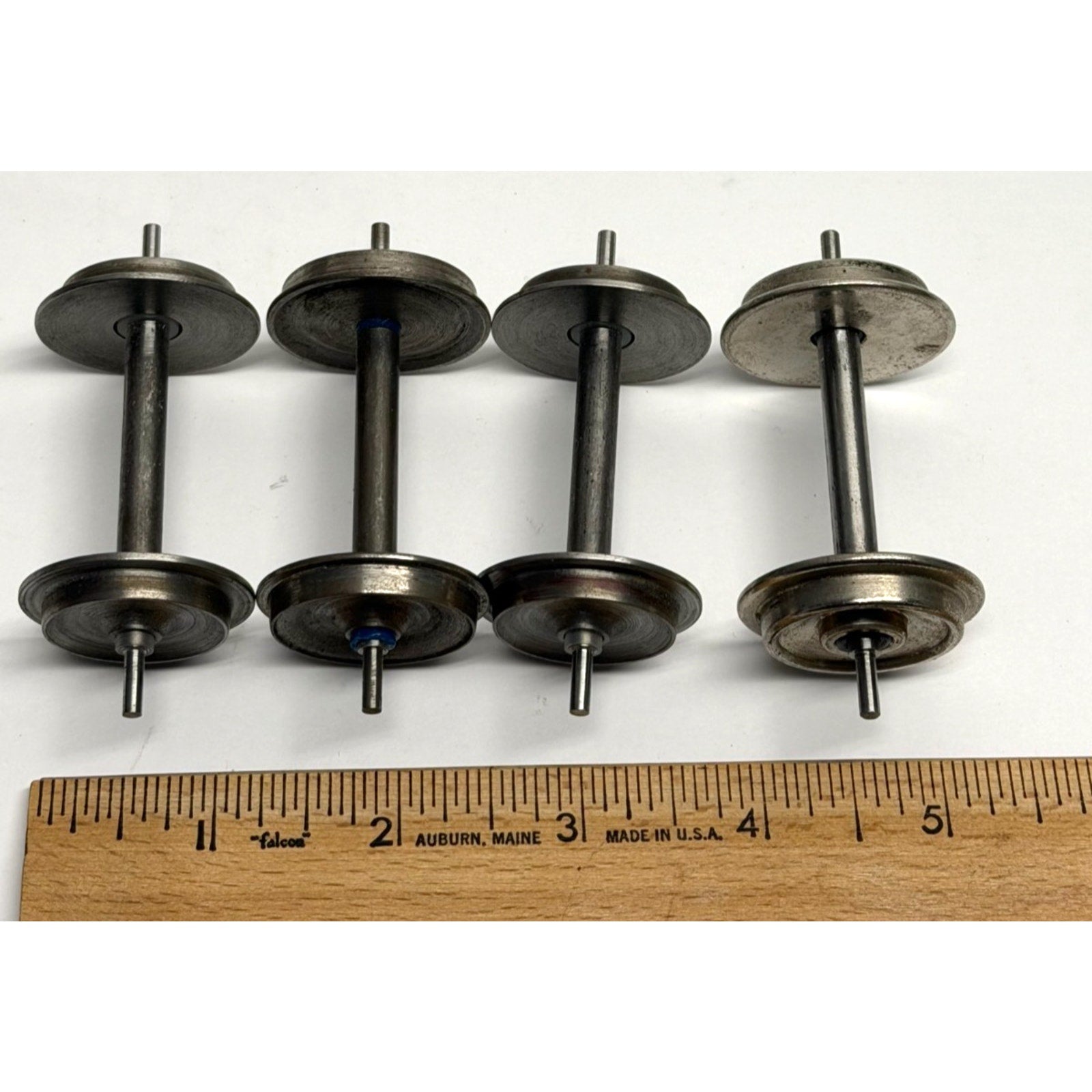 Vintage Lot of 4 G scale metal axle, metal wheel, solid discs, all black