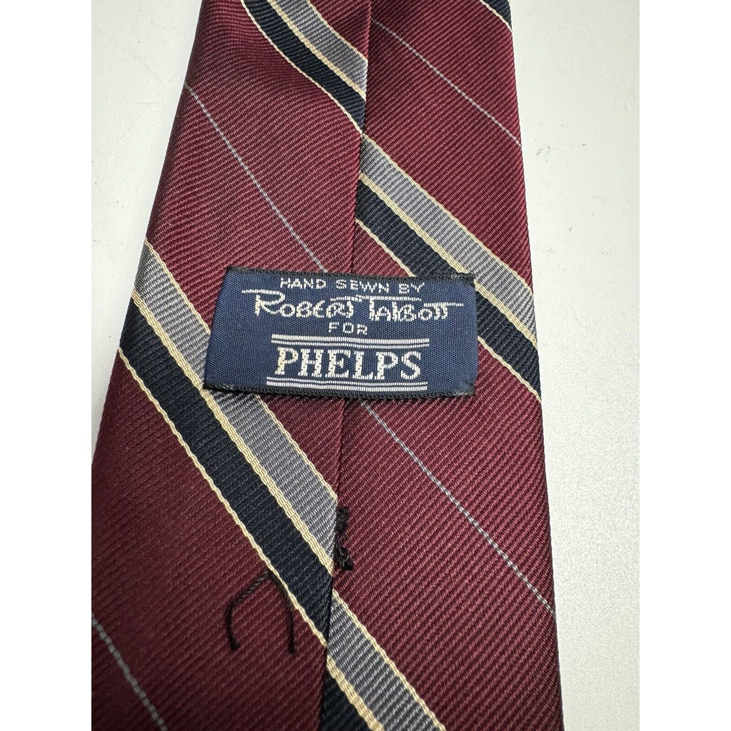 VINTAGE Robert Talbott Men's Red Striped 100% Silk Necktie