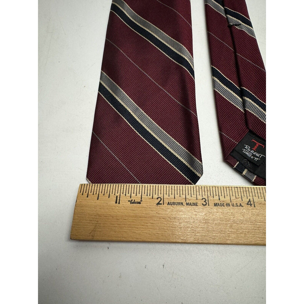 VINTAGE Robert Talbott Men's Red Striped 100% Silk Necktie