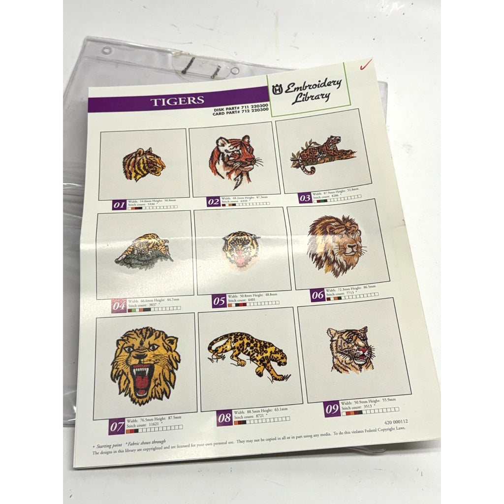 Vintage Husqvarna Viking Embroidery Library TIGERS