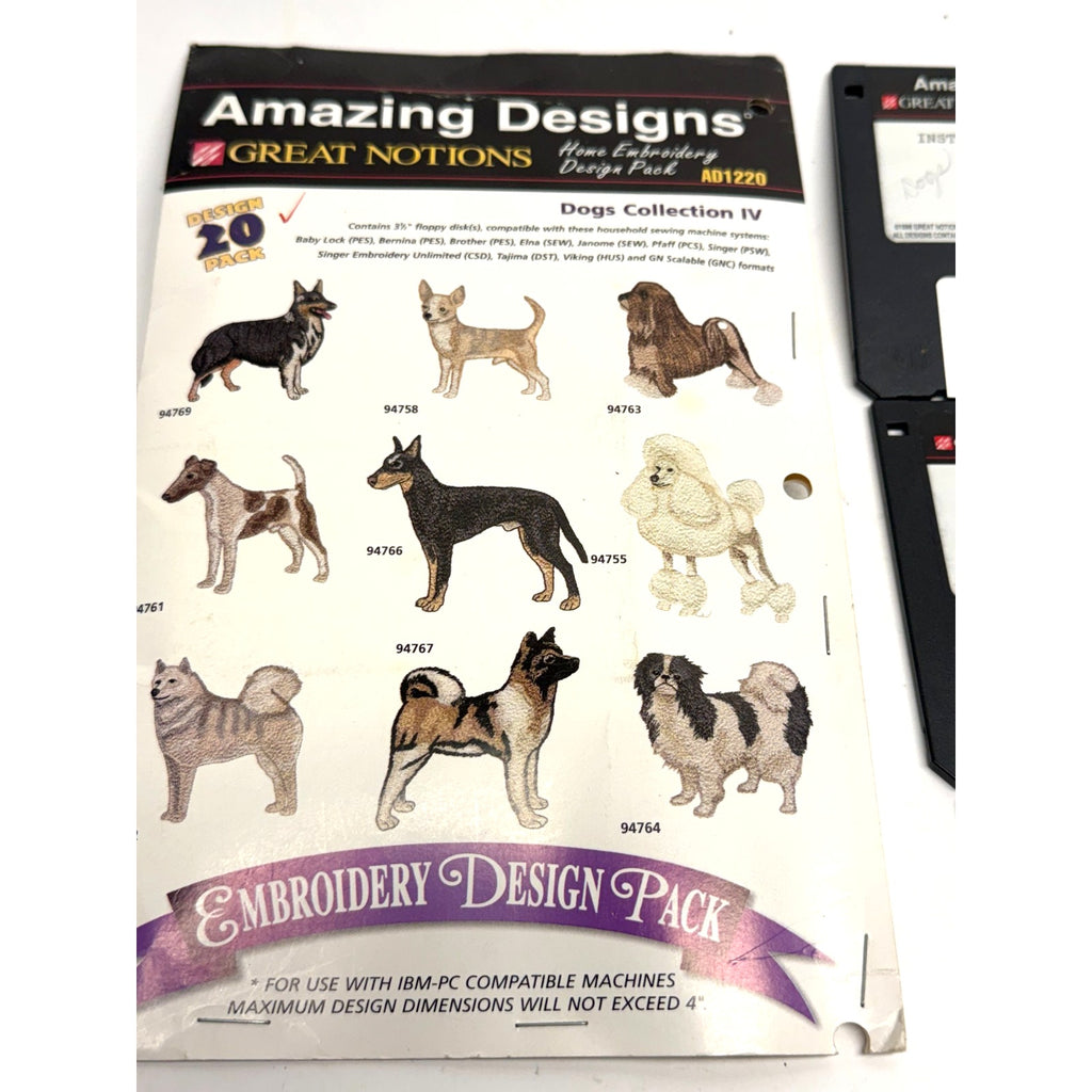 Vintage Amazing Designs Dogs Collection IV Embroidery Design Pack 4 Floppy Disks