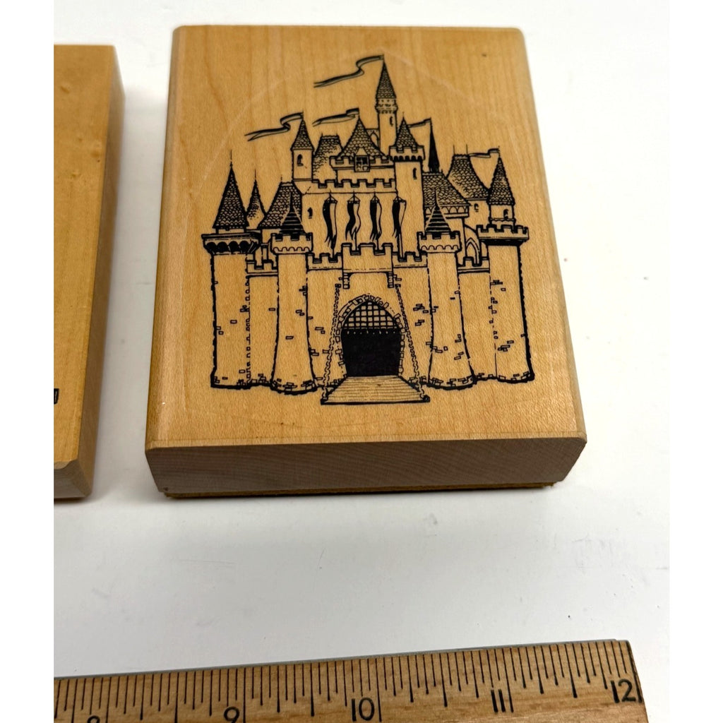VINTAGE Lot of 3 Wood Mounted Rubber Stamps Teepee Castle & Ornate Frame - NEW!