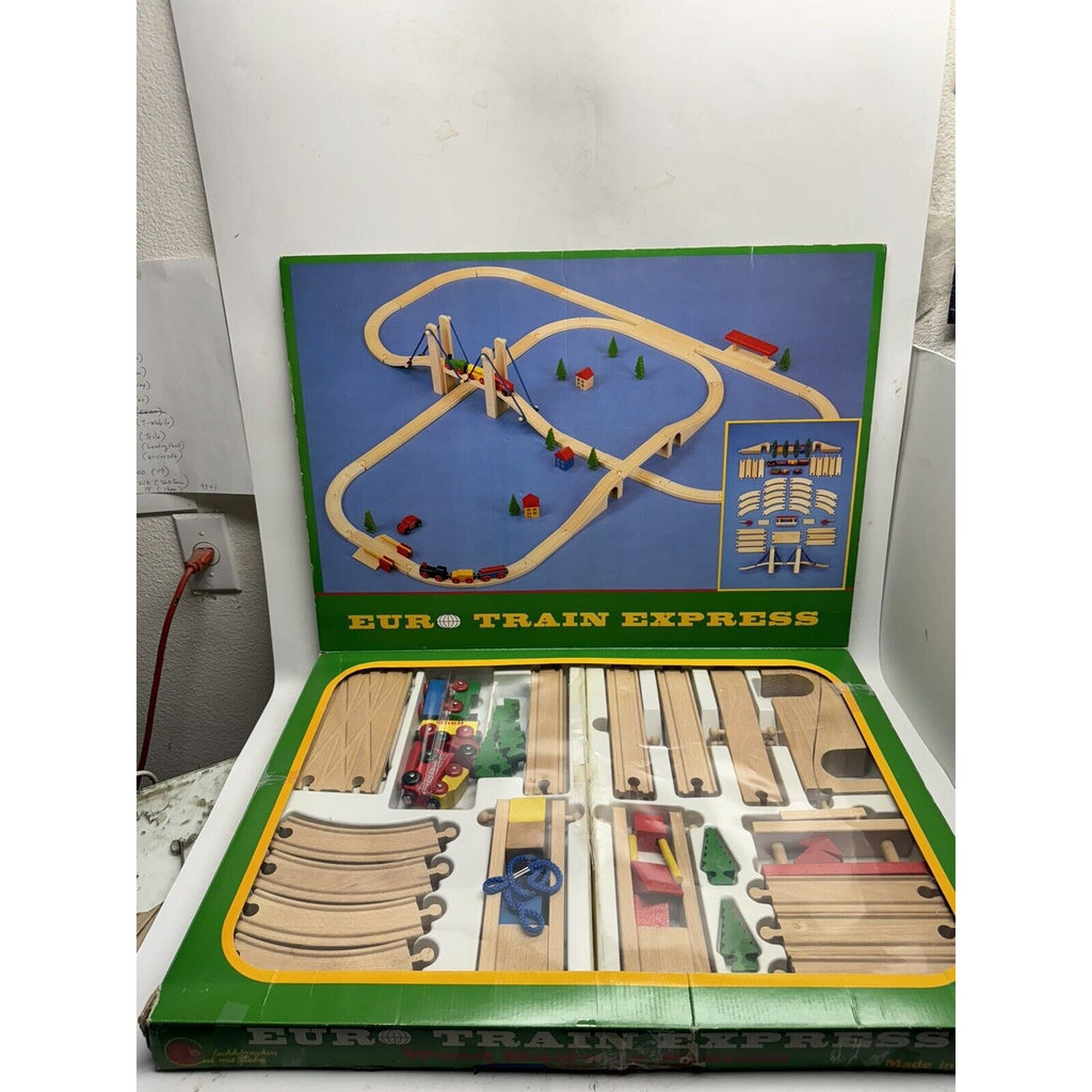 Vintage NOS EURO TRAIN EXPRESS Wooden Magnetic Railroad Train Set Made Germany