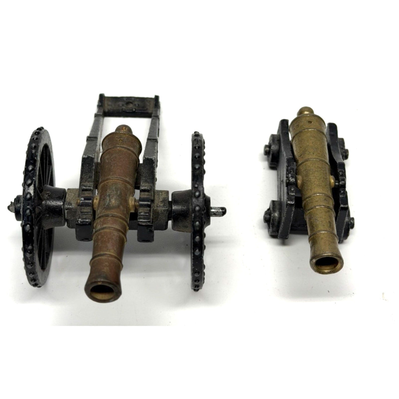 VTG 2 pc lot Vintage Penn Craft Cannon Cast Iron Brass Lot Toy Civil 3”, 4.5”