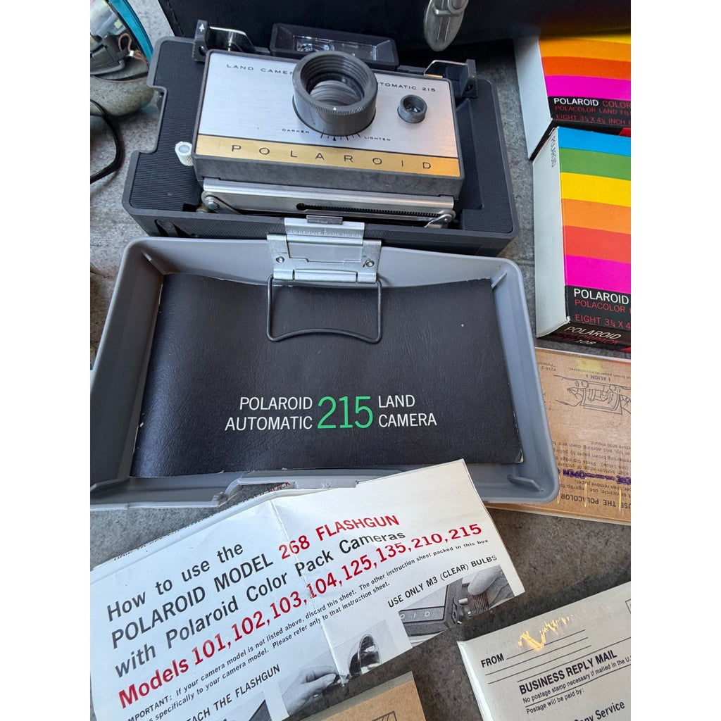 VINTAGE Polaroid Land Camera MODEL 215 W/ Case, Manual & Accessories