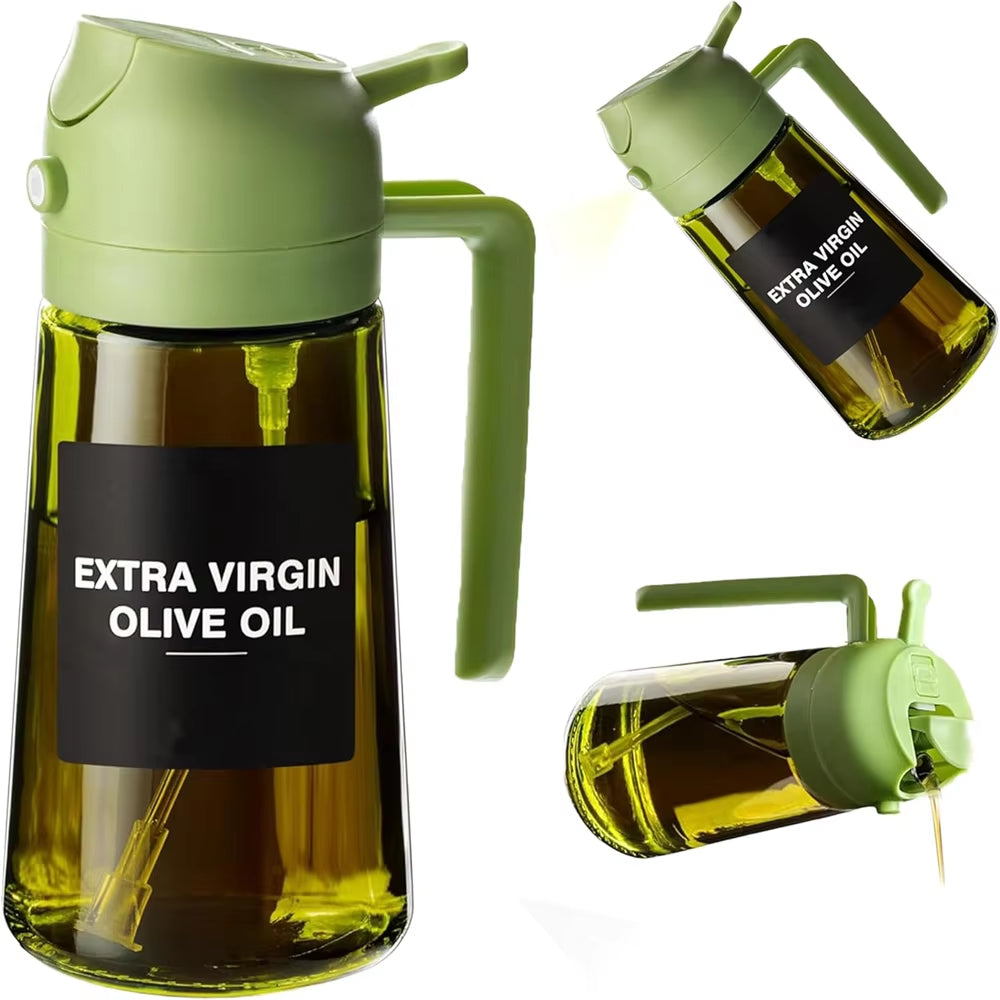 470 Ml Oil Sprayer for Cooking,2-In-1 Olive Oil Dispenser and Oil Spray Bottle,Oil Spray with Stickers,Thick Glass Spray Bottle