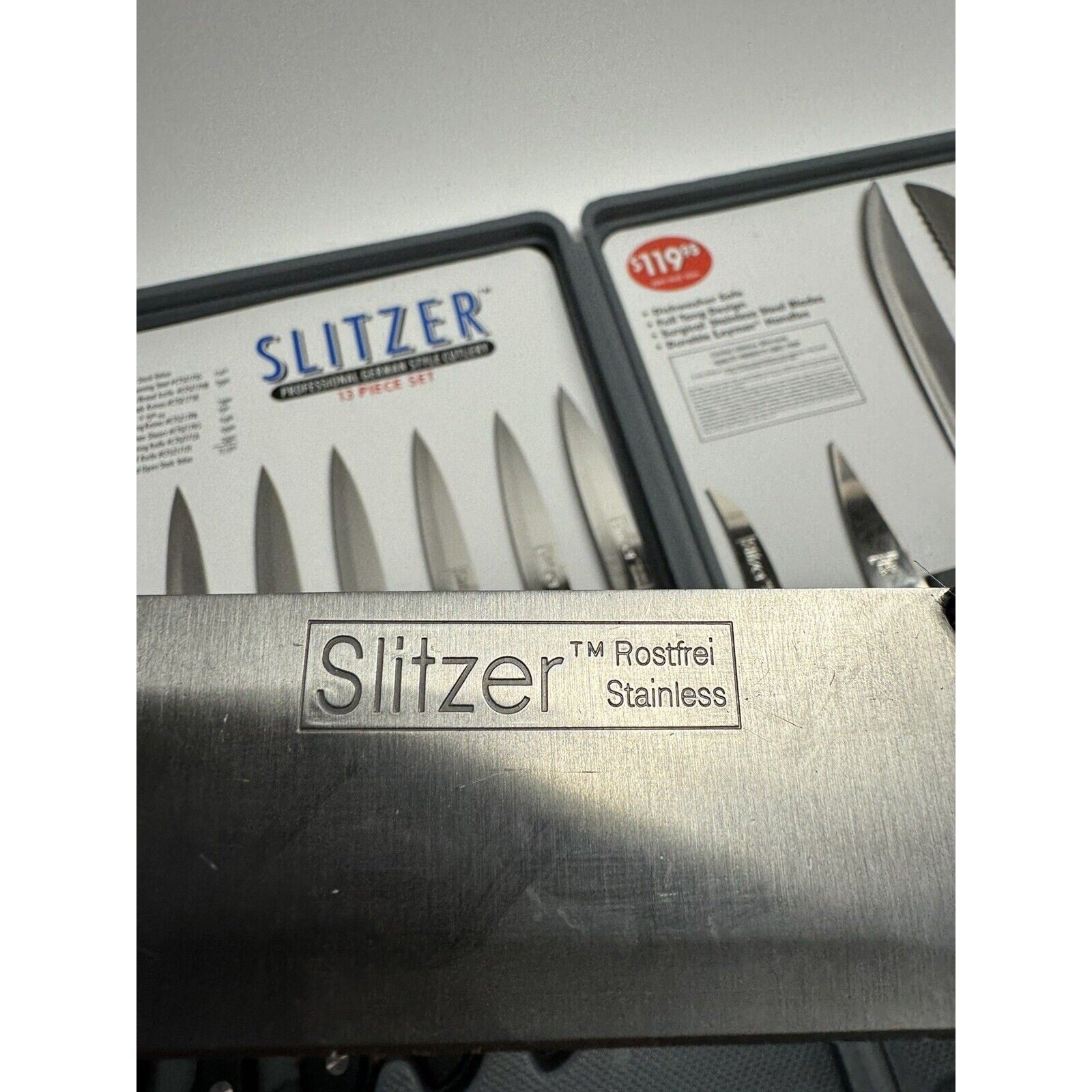 VINTAGE NOS SLITZER 13 Piece Professional German Cutlery Kitchen Knife Set