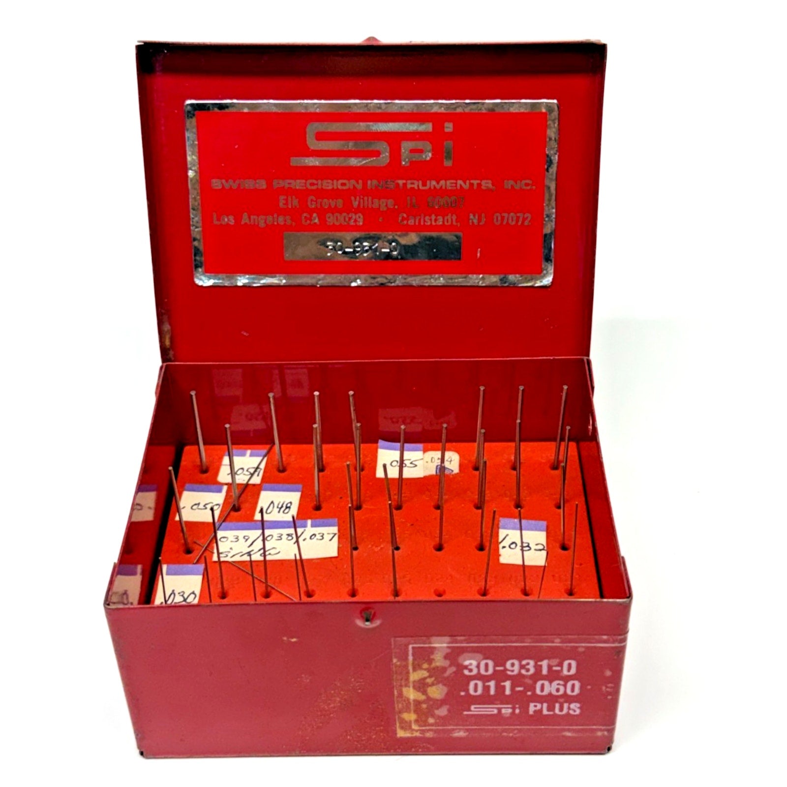 Vintage SPI 30-931-0 Red Metal Index Box Micro Drill Pins Incomplete