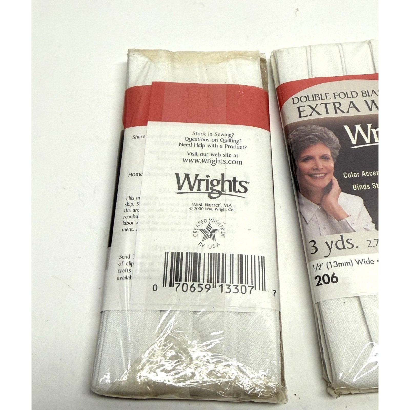VTG Lot of 4 Wrights Extra Wide Dbl Fold Bias Tape 1/2" White & Old Rose PC09