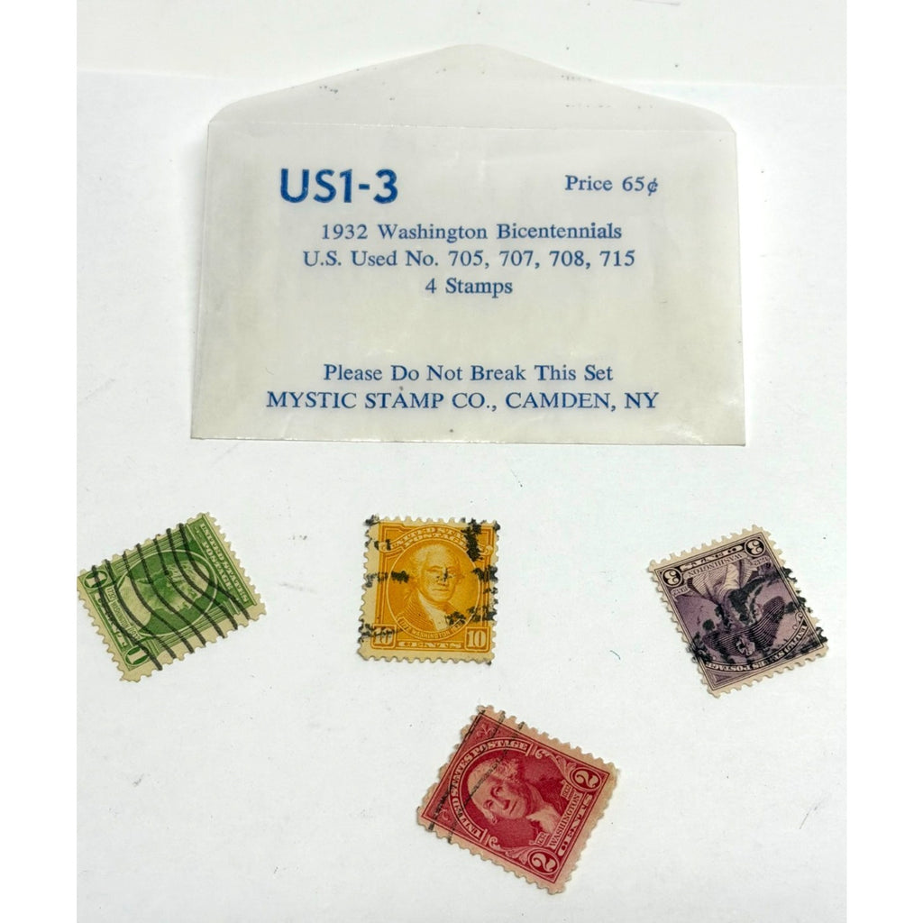 Vtg Mystic Stamp Co 4Set: 1932 Washington Bicentennials - No. 705 707 708 715