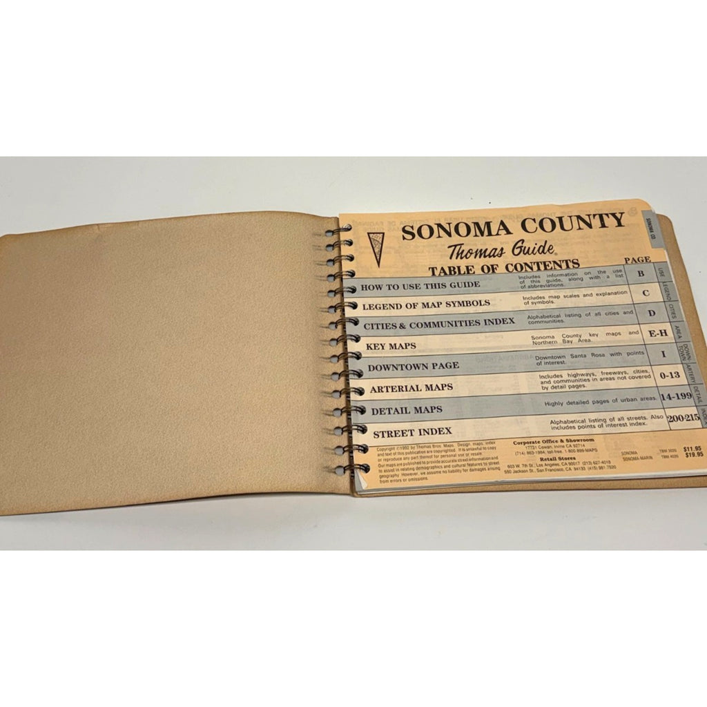 Vintage 1992 Thomas Bros Map Sonoma County Street Guide Directory Spiral Bound