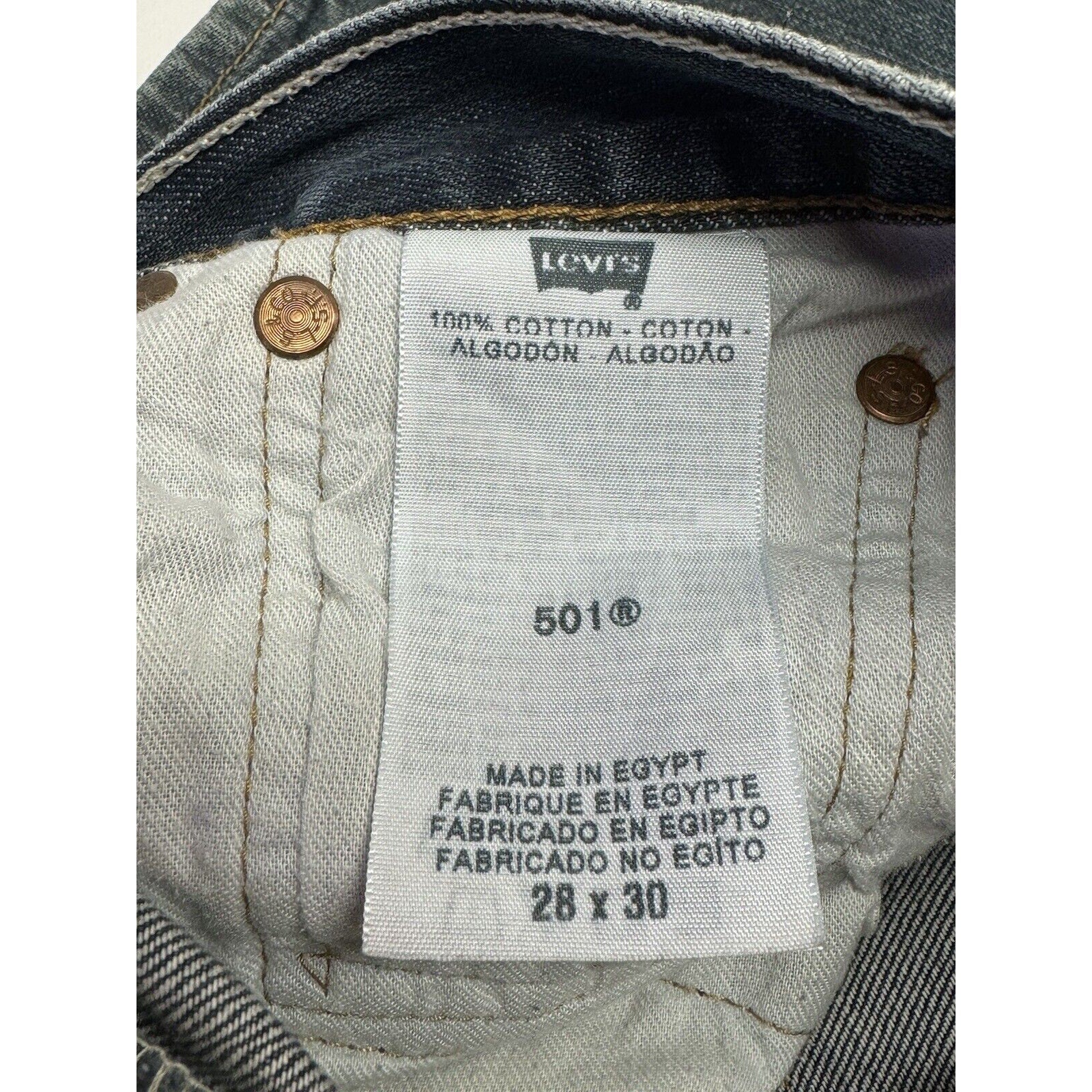 Levis 501 xx Mens 28x30 Dark Blue Denim Straight Button Fly Made In Egypt